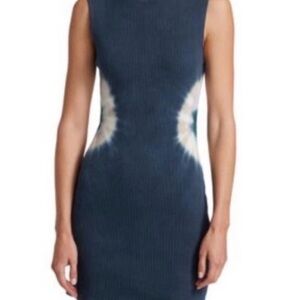 Monrow Navy and White Tie-Dye Midi Dress
